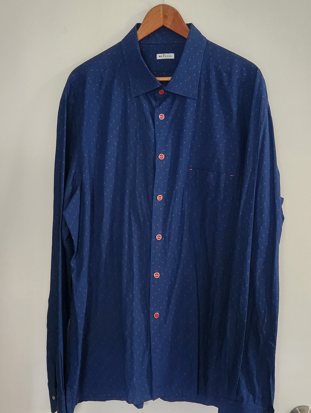 Kiton Nerano Shirt Size 3X/48 Italy Blue Red Kiton Snaps